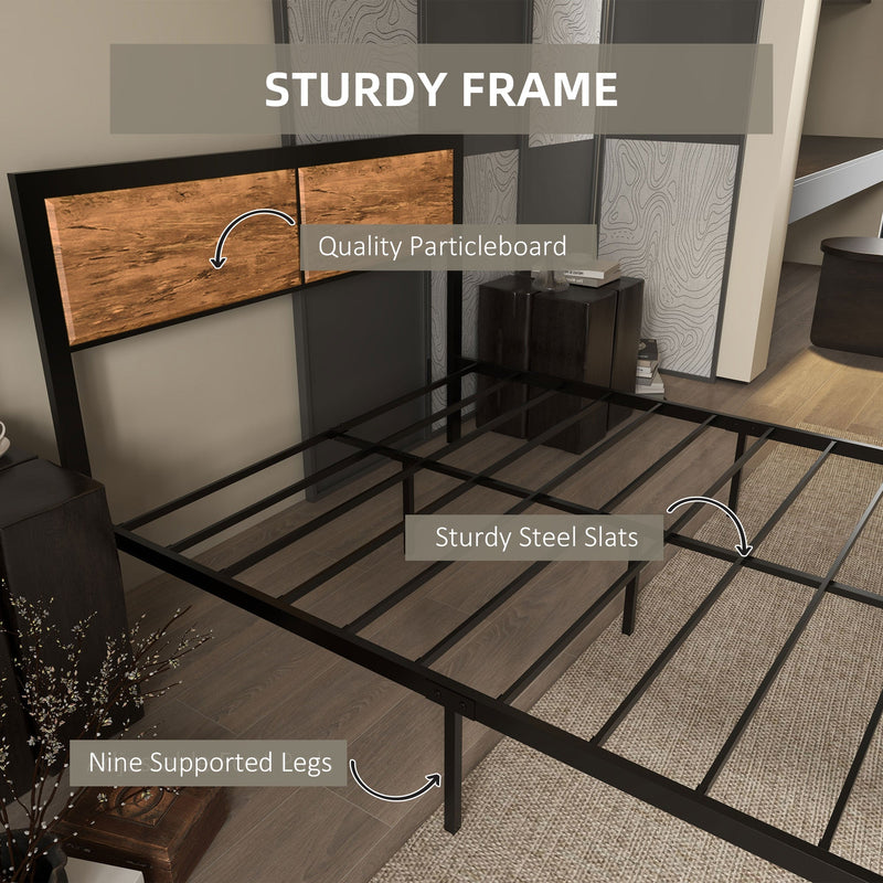Close-up of the headboard showing quality particleboard panels and sturdy steel slats