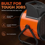 Infographic highlighting the strong steel housing, corrosion-resistant coating and zero-condensation clean heat