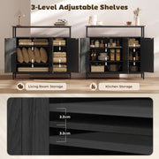 Two views of the cabinet interiors showing 3-level adjustable shelves
