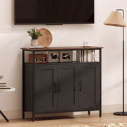 Black sideboard in a living room under a television