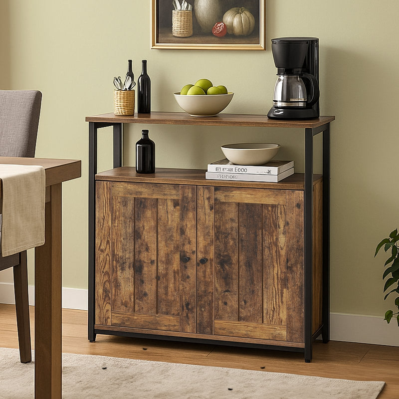 Vasagle storage cabinet - close-up of slatted cabinet door and handles