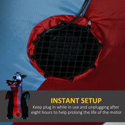 Close-up of the built-in air blower fan, captioned Instant Setup with an 8-hour usage reminder