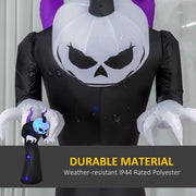 Water droplets on the black polyester robe below the white skull face