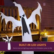 White ghost glowing beside wooden decking steps after dark