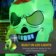 Close-up of the zombie's face glowing from the built-in LED lights at night