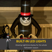 Close-up of the ghost's glowing white face and red hat band on a porch