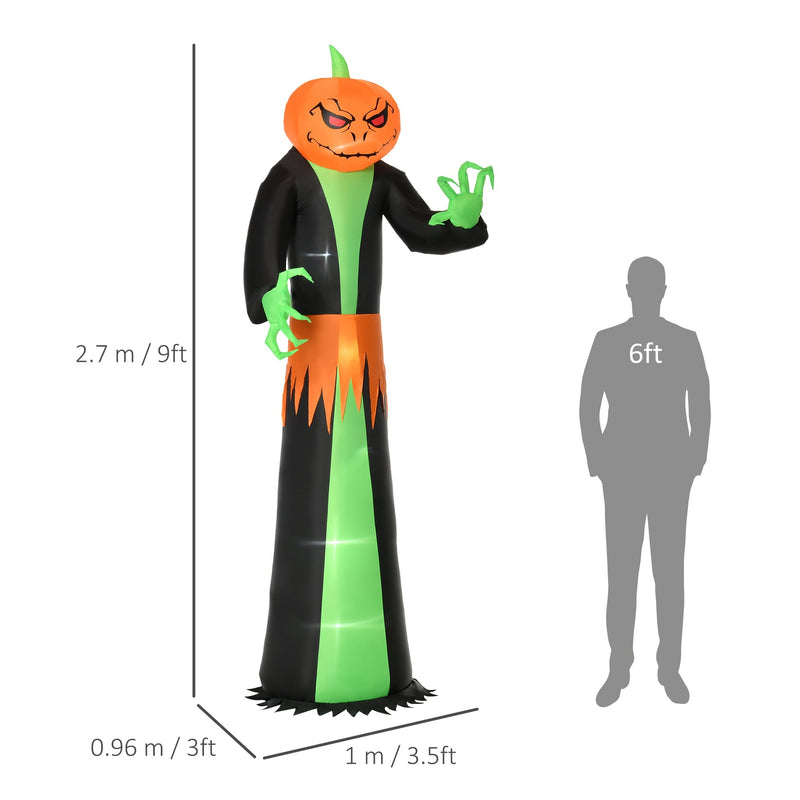 Dimensions diagram showing the pumpkin reaper at 2.7 m tall, 1 m wide and 0.96 m deep