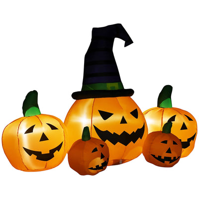 Outsunny inflatable Halloween pumpkin set of 5 with a witch hat, studio shot on white