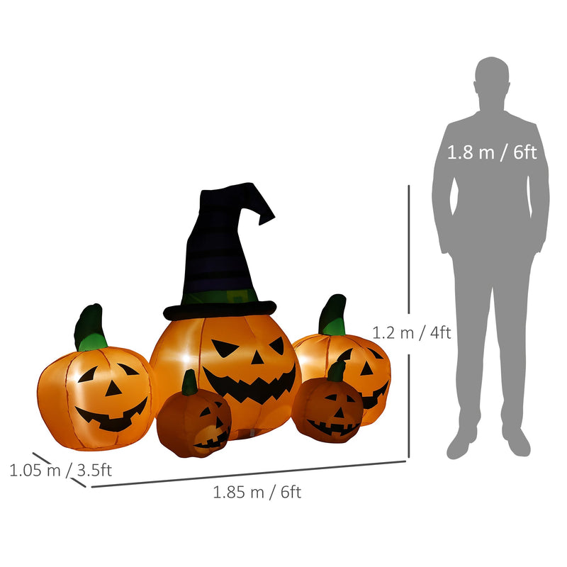 Dimensions diagram showing the pumpkin set at 1.85 m wide, 1.05 m deep and 1.2 m high