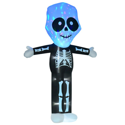 Homcom inflatable Halloween skeleton with a blue glowing skull head, studio shot on white