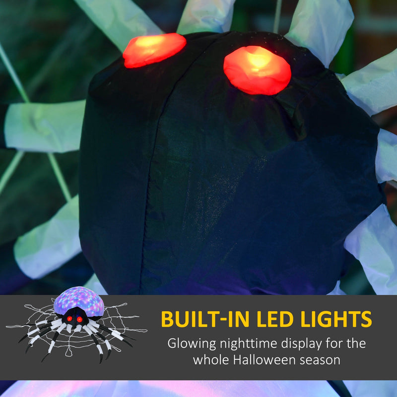 Close-up of the spider's glowing red LED eyes, captioned Built-In LED Lights