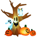 Inflatable Halloween tree with an owl, a ghost and 3 pumpkins on a white background