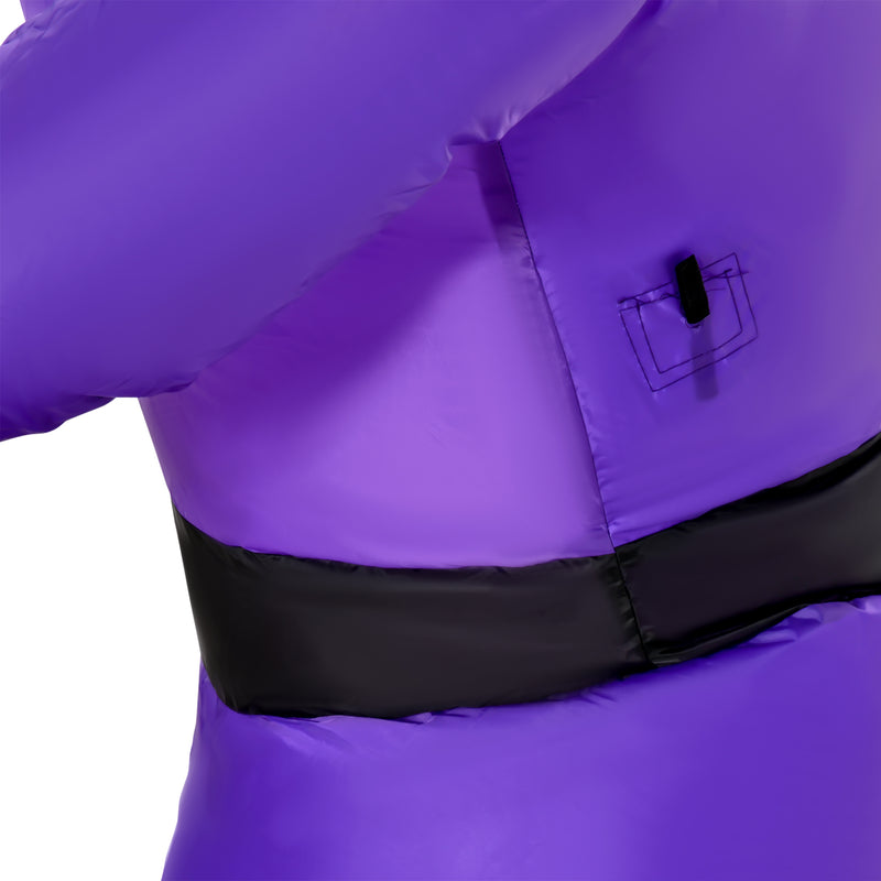 Close-up of the flap and power cord port on the back of the purple witch's robe