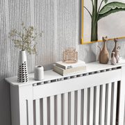 White Slatted MDF Radiator Cover Cabinet With Lined Grill Ideal For Stylish Heating