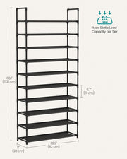 Dimensions diagram of the shoe rack: 82 cm wide, 28 cm deep, 173.1 cm tall, 4 kg per tier
