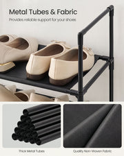 Close-up of a fabric shelf holding flats, with metal tube and non-woven fabric details