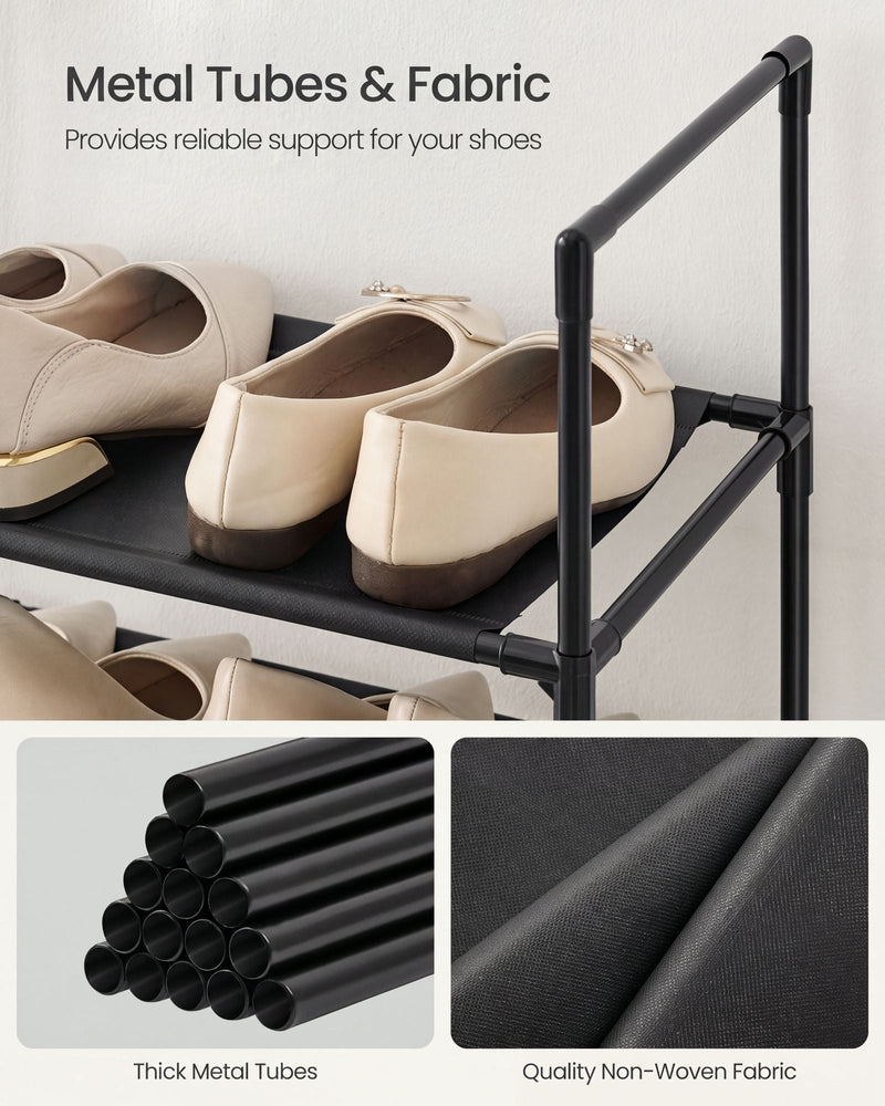 Close-up of a fabric shelf holding flats, with metal tube and non-woven fabric details