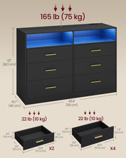 Dimensions diagram showing 119 x 40 x 81.2 cm, 75 kg top load and drawer sizes