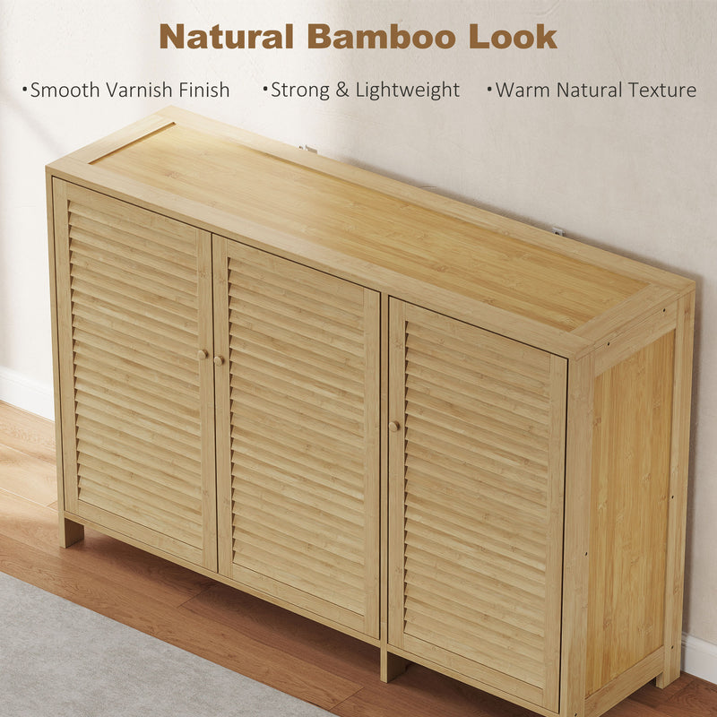Shoe Storage Cabinet for Hallway with Adjustable Shelves and Louvered Doors Natural Wood Homcom