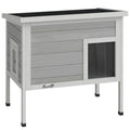 PawHut insulated outdoor cat house in light grey with white trim, studio shot showing the escape door and PVC entrance curtain