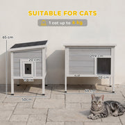 Dimension diagram showing the PawHut cat house at 68 x 50 x 65 cm with a 20 cm front door, suitable for one cat up to 6 kg