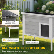 Close-up of the waterproof asphalt roof, 21 cm raised legs and solid fir wood frame