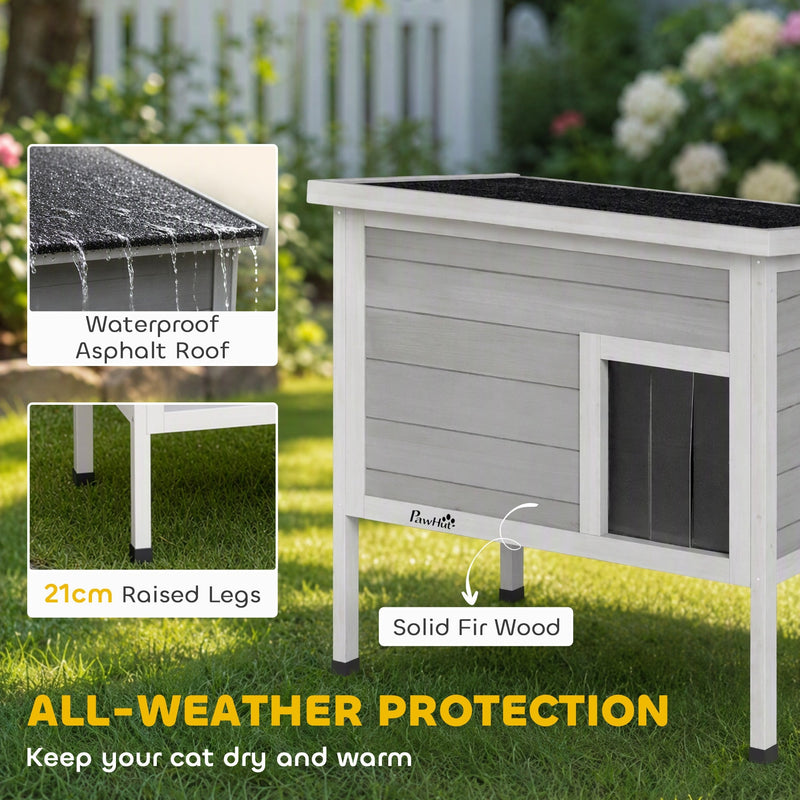 Close-up of the waterproof asphalt roof, 21 cm raised legs and solid fir wood frame