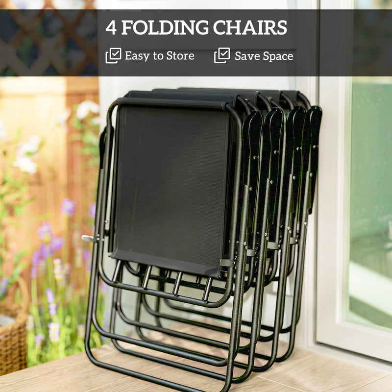 4 Seater Patio Dining Set with Folding Chairs and Parasol for Outdoor Meals, Black