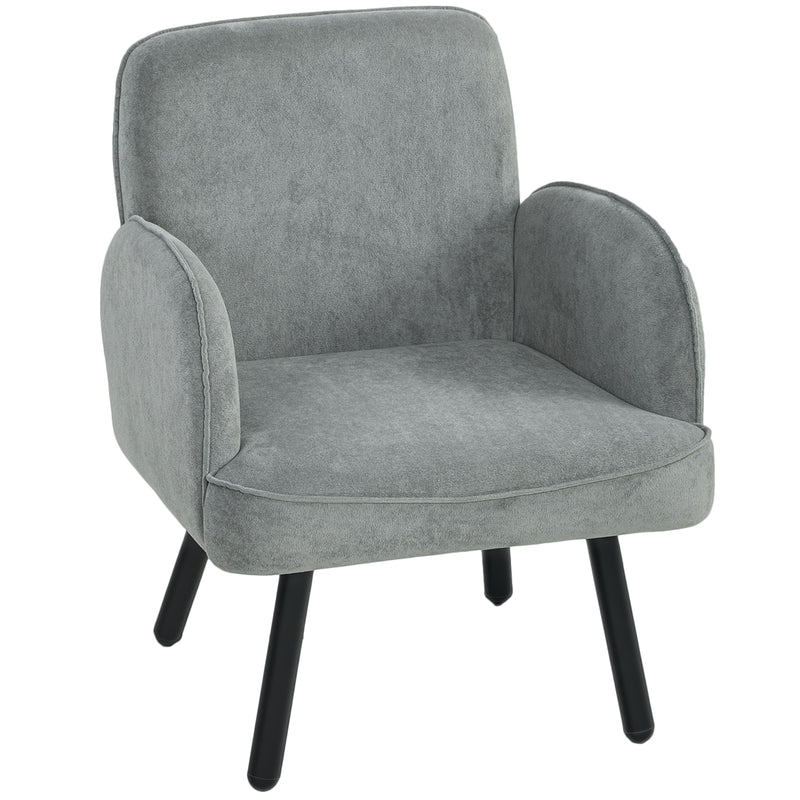 Velvet Armchair for Adults with Thick Cushion and Sturdy Frame for Living Room or Bedroom Grey Homcom