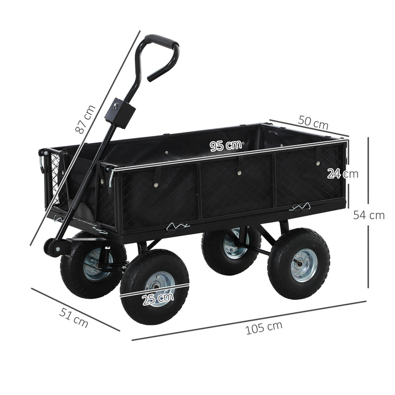 114L Steel Frame Garden Cart Trolley Heavy Duty Black by Outsunny