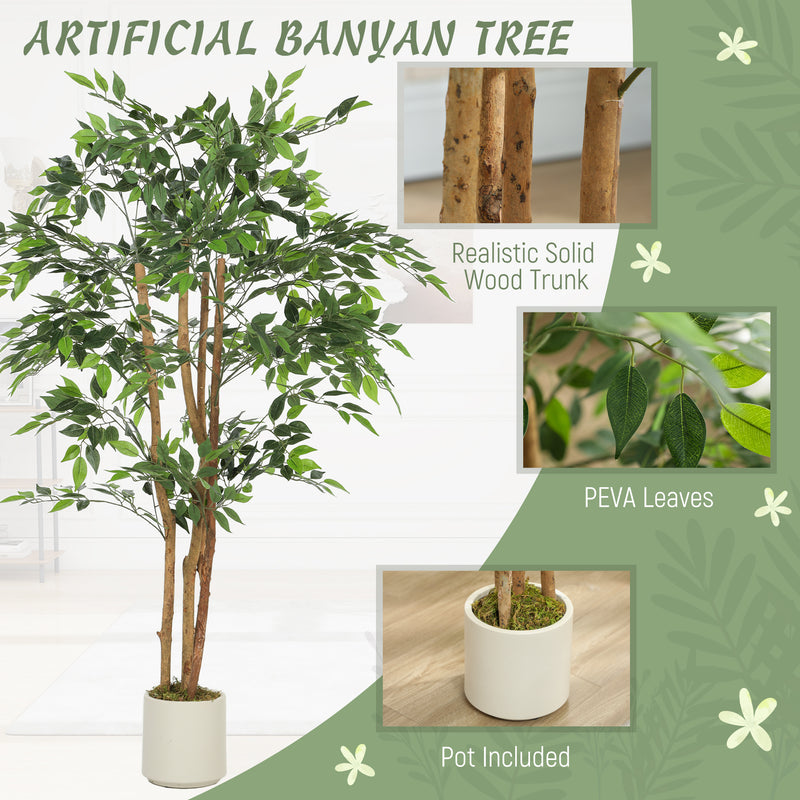 150cm Artificial Ficus Tree with Realistic Wood Trunk for Indoor Decoration Green
