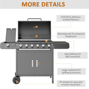 7 Burner Gas BBQ Grill with Side Shelves Grey by Outsunny