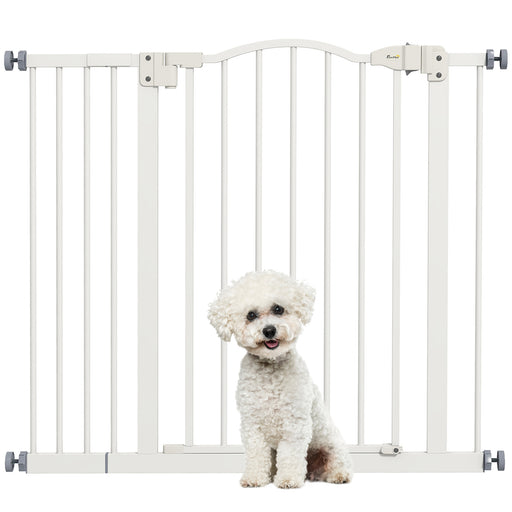 Adjustable Metal Pet Safety Gate with Auto Close Door for Stairs or Hallways White