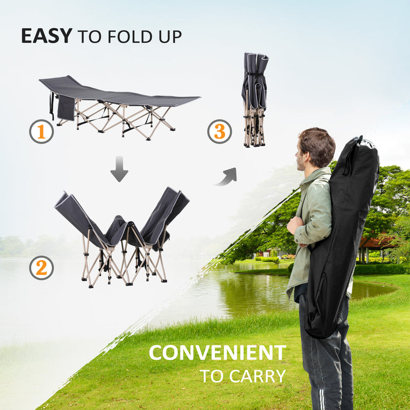 Folding Camping Bed Raised Off Ground for Dry Comfortable Sleep with Carry Bag Grey Beige