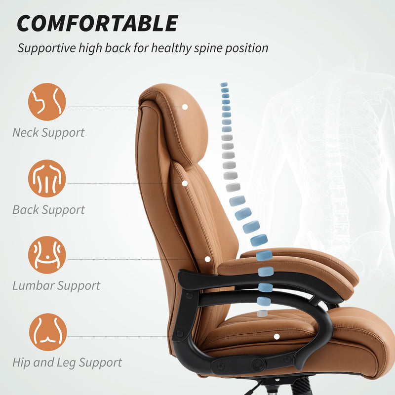 Ergonomic Faux Leather Office Chair With Spring Padding For All Day Comfort Light Brown