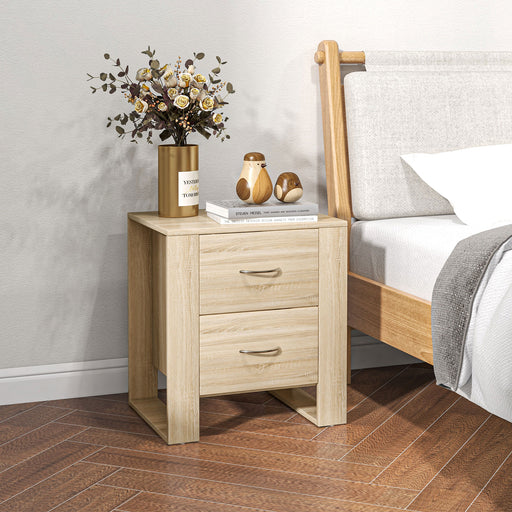 Set of 2 Bedside Tables with Drawers and Raised Base for Bedroom or Lounge Brown