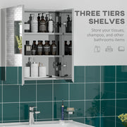 Wall Mounted Bathroom Mirror Cabinet With Storage Shelves And Hinged Door White