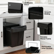 Kitchen Cupboard Pull Out Bin with Dual Compartments for Easy Waste and Recycling Black Homcom