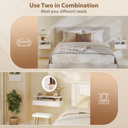 Floating Bedside Cabinets Set of 2 with Drawer and Shelf Space Saving Storage White AOSOM