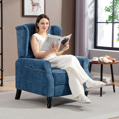 Vintage Reclining Armchair with Footrest 150 Degree Adjustable for Lounge Comfort, Royal Blue