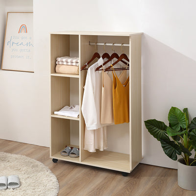 Open Wardrobe with Shelves and Wheels for Easy Clothes Organisation Maple Wood Effect AOSOM