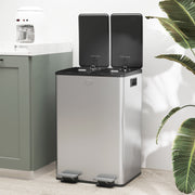 Stainless Steel 56L Dual Compartment Kitchen Bin With Deodoriser Ideal for Waste Separation