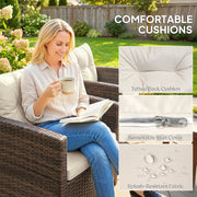 Rattan Bistro Set for 2 with Cushioned Chairs and Glass Table for Small Outdoor Spaces Outsunny