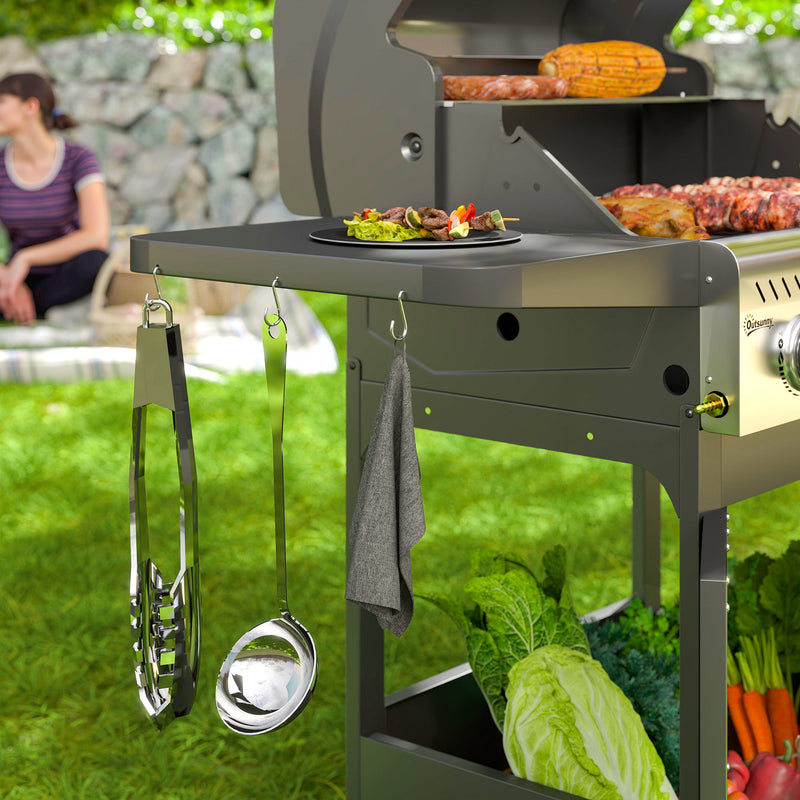 Black 7.5kW Three Burner Gas BBQ Grill With See Through Lid by Outsunny