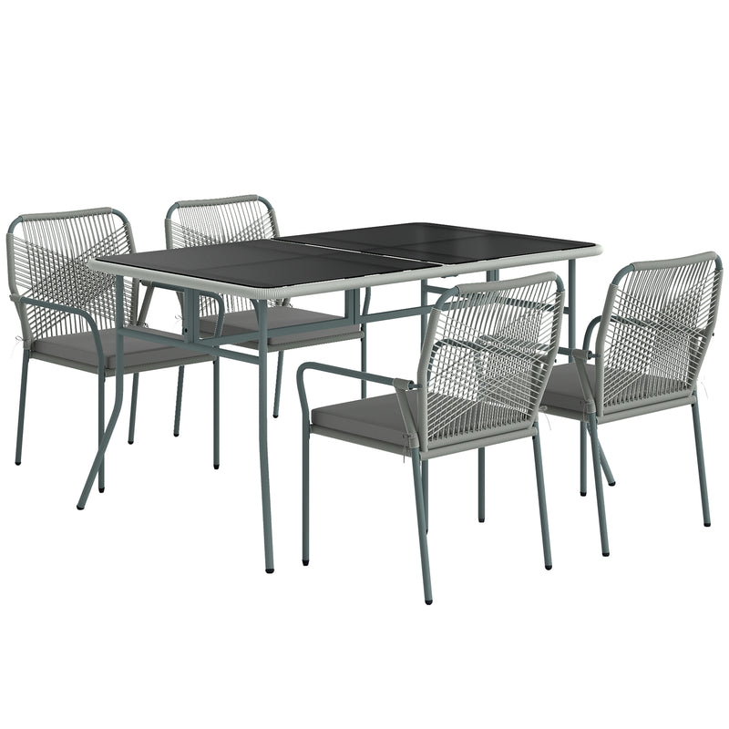 Light Grey 5 Piece Rattan Garden Dining Set with Cushions and Stackable Chairs by Outsunny