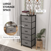 Fabric Chest of Drawers with 5 Storage Drawers Steel Frame and Wooden Top Dark Grey by HOMCOM