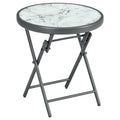 White Round Folding Garden Table with Marble Effect Top Small Outdoor Coffee Table