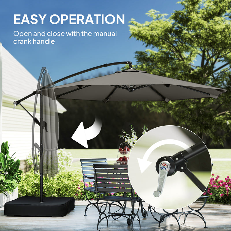 3m Cantilever Garden Umbrella with Weighted Base 360 Degree Rotation for Flexible Patio Shade, Grey