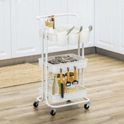 White Three Tier Home Trolley with Handle and Wheels by HOMCOM