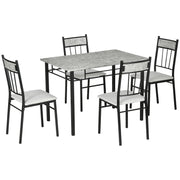 Five Piece Dining Table Set with Marble Effect Top for Modern Kitchens Grey Black